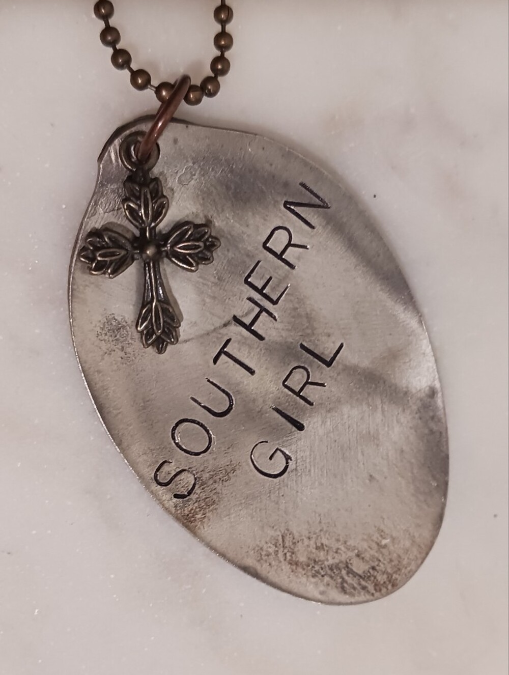 Handmade Southern Girl Cross Charm Spoon Pendant Dog Tag Necklace - Picture 3 of 6